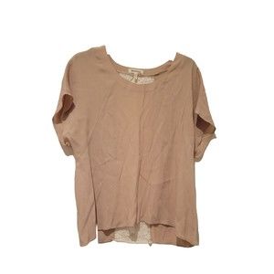 Monteau Los Angeles Women's Beige W/White Lace Short Sleeve Blouse Top large